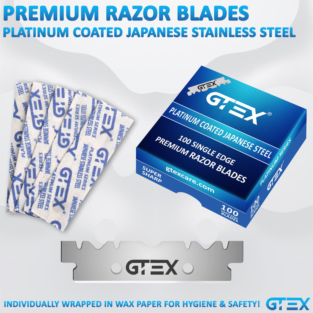 GTEX Premium 100-Platinum Blades Straight Razor (2Pack) - Black Barber Razor For Men