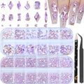 Nail Rhinestones - 3D Multi Shape Size, Crystal, Manicure Rhinestones Charms, Light Pink AB Nail Gems, Flat Back, with Kit, for Nail Art, DIY Decorations