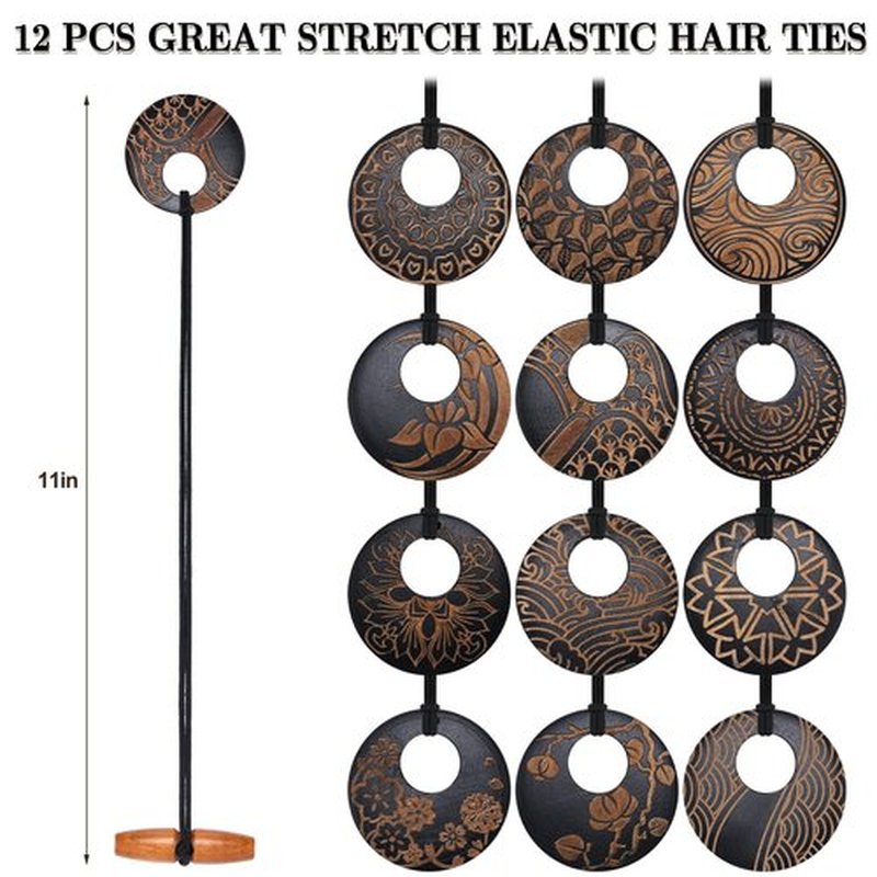 Hotop 12 Pcs Dreadlock Hair Tie Elastic Hair Tie Extra Long Rubber Band for Thick and Dreadlock 8cm in Diameter Dreads Ponytail Holders Loc Accessories Wood Carving Bands for Men Women