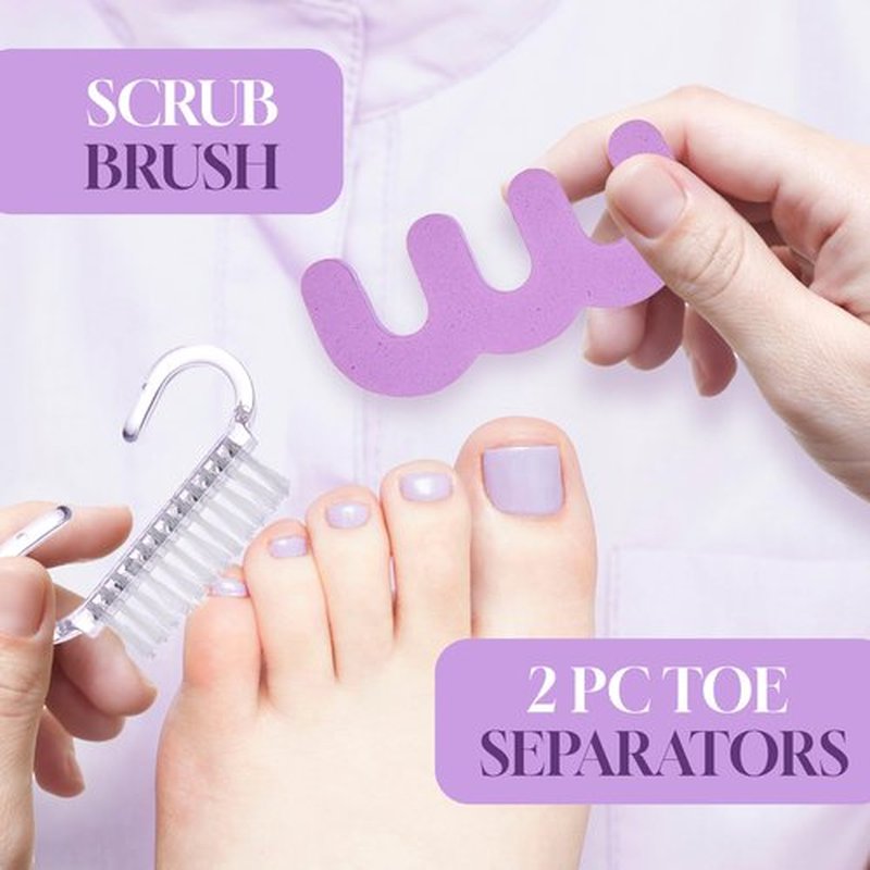 5pc Pedicure Kit - All-in-One Home Pedicure Set w/Toe Nail Clipper, Exfoliating Stone, Callus Smoother, Toe Separators, Foot Scrub Brush | Complete Foot Care Kit (Lavender)