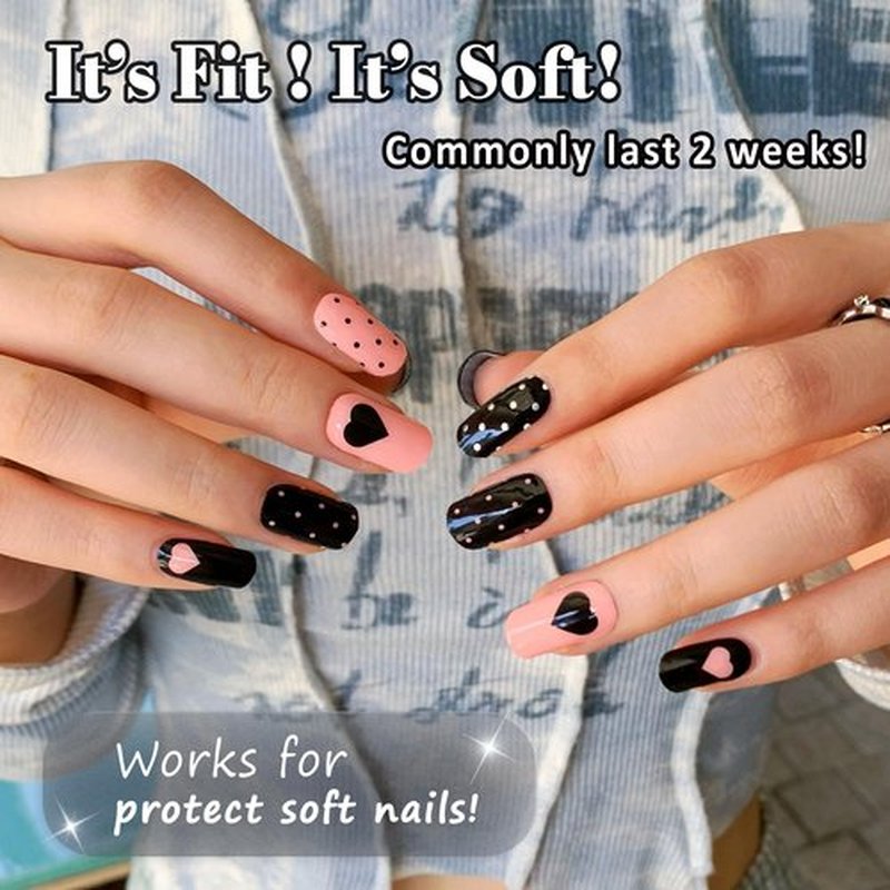GelMala Semi Cured Gel Nail Strips Hearts Polka Dot, Long-Lasting, Easy to Apply&Remove Semi Cured Gel Nails,Easy for begginners (Bonbons Coquins)