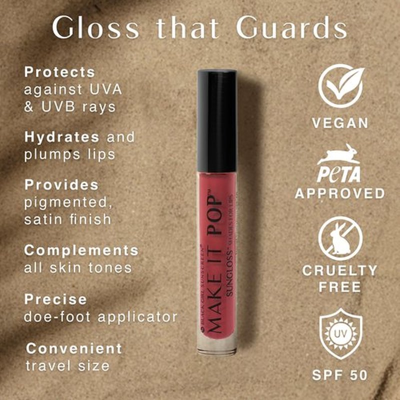 BLACK GIRL SUNSCREEN Make It Pop Sungloss for Women - SPF 50 Tinted Lip Gloss, Sunscreen Sungloss, Sun Protection for Skin, Hydrating & Moisturizing Care, Satin Finish - Cherry Noir, 0.13 fl oz