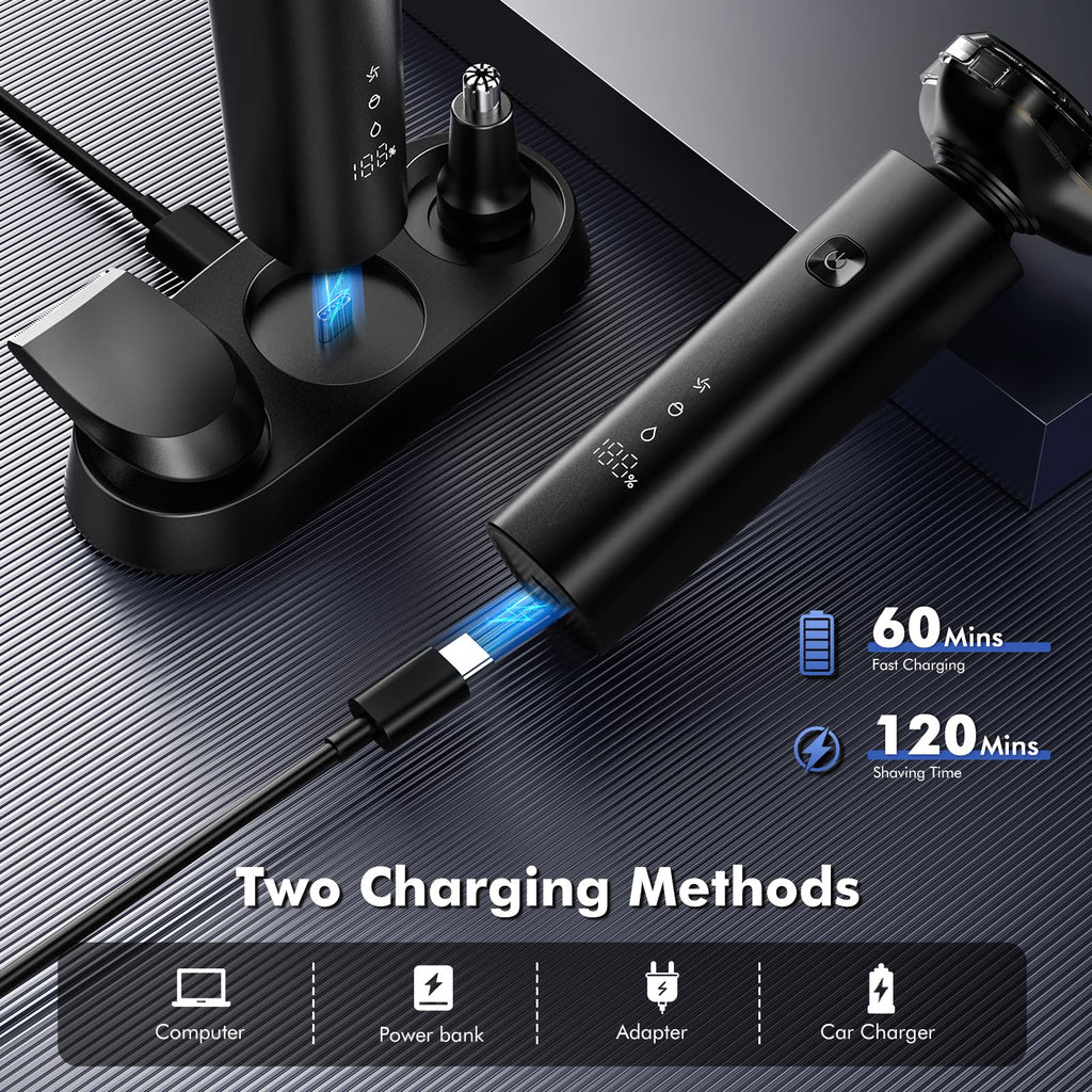 Electric Razor for Men, 2025 Magnetic Electric Shavers, IPX7 Waterproof Wet/Dry Mens Shaver, Smart LED Display & All-in-One Charging Base with Trimmers