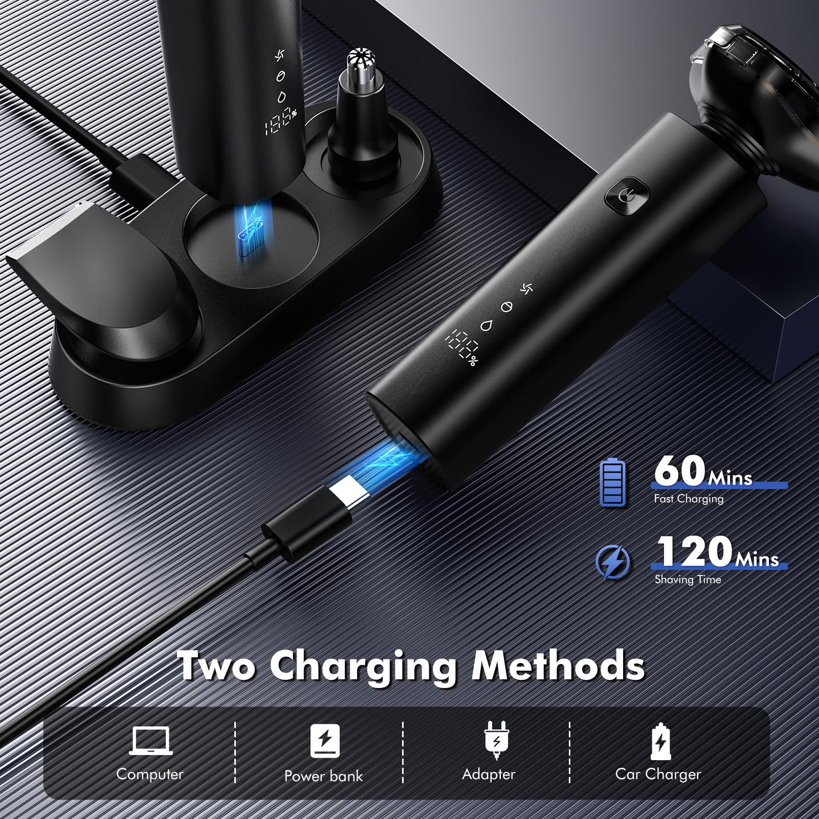 Electric Razor for Men, 2025 Magnetic Electric Shavers, IPX7 Waterproof Wet/Dry Mens Shaver, Smart LED Display & All-in-One Charging Base with Trimmers