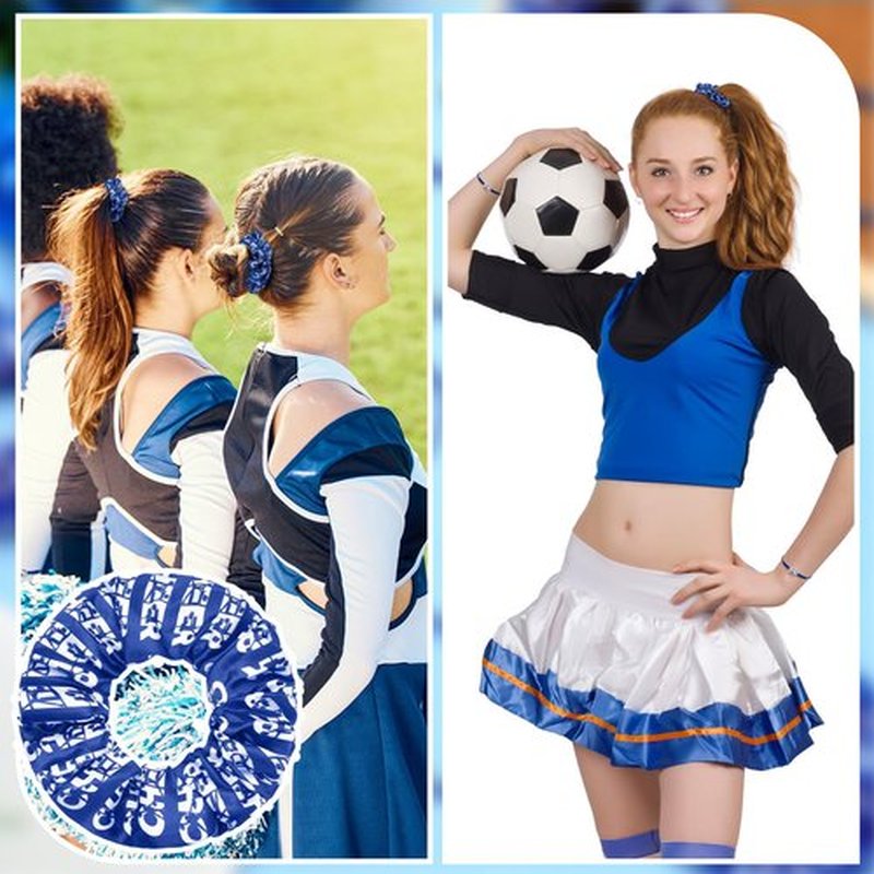 Hanaive 20 Pcs Hair Scrunchies and Adjustable Cheerleader Bracelets, Blue, Hair Ties and Charms for Cheer Team Gifts, Cheerleading Birthday Party