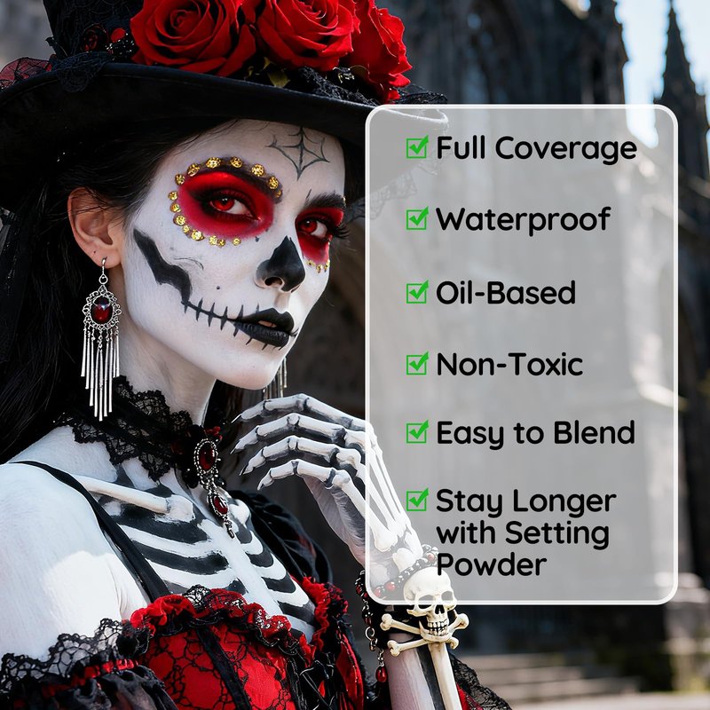 YBUETE Halloween Black White Red Face Paint Face Painting Kit For Spider-Man Demon Joker Makeup, Baseball Softball Sport Games, Cosplay, Costume, Theme Parties and SFX Special Effect