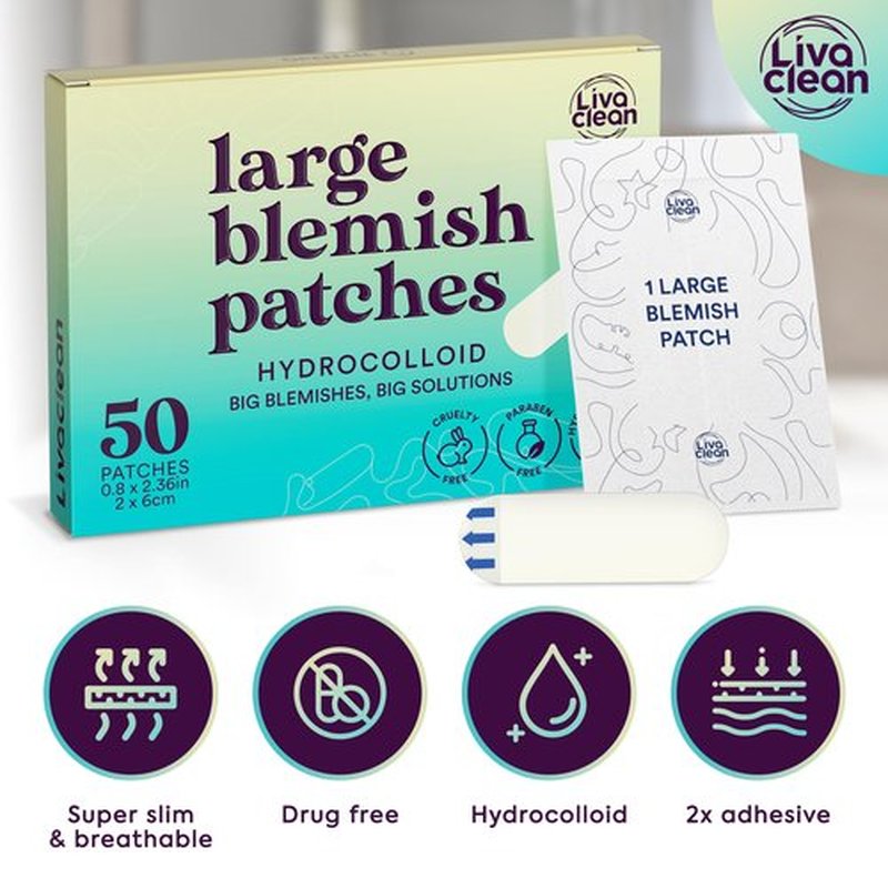 50CT Large Pimple Patches for Face Nose Spots Pores - XL Blemish Patches Acne Patch for Chin Forehead Body - Hydrocolloid Bandages for Acne - Big Clear Zit Stickers Large Hydrocolloid Patch Strips