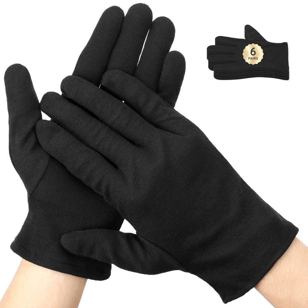 Segbeauty 12 Counts Black Lotion Cotton Gloves Women for Dry Hands Overnight, 6 Pairs Moisturizing Hand Cotton Gloves for Men, Reusable Spa Moisture Glove for Working, Soft Sleep Lotion Glove Medium