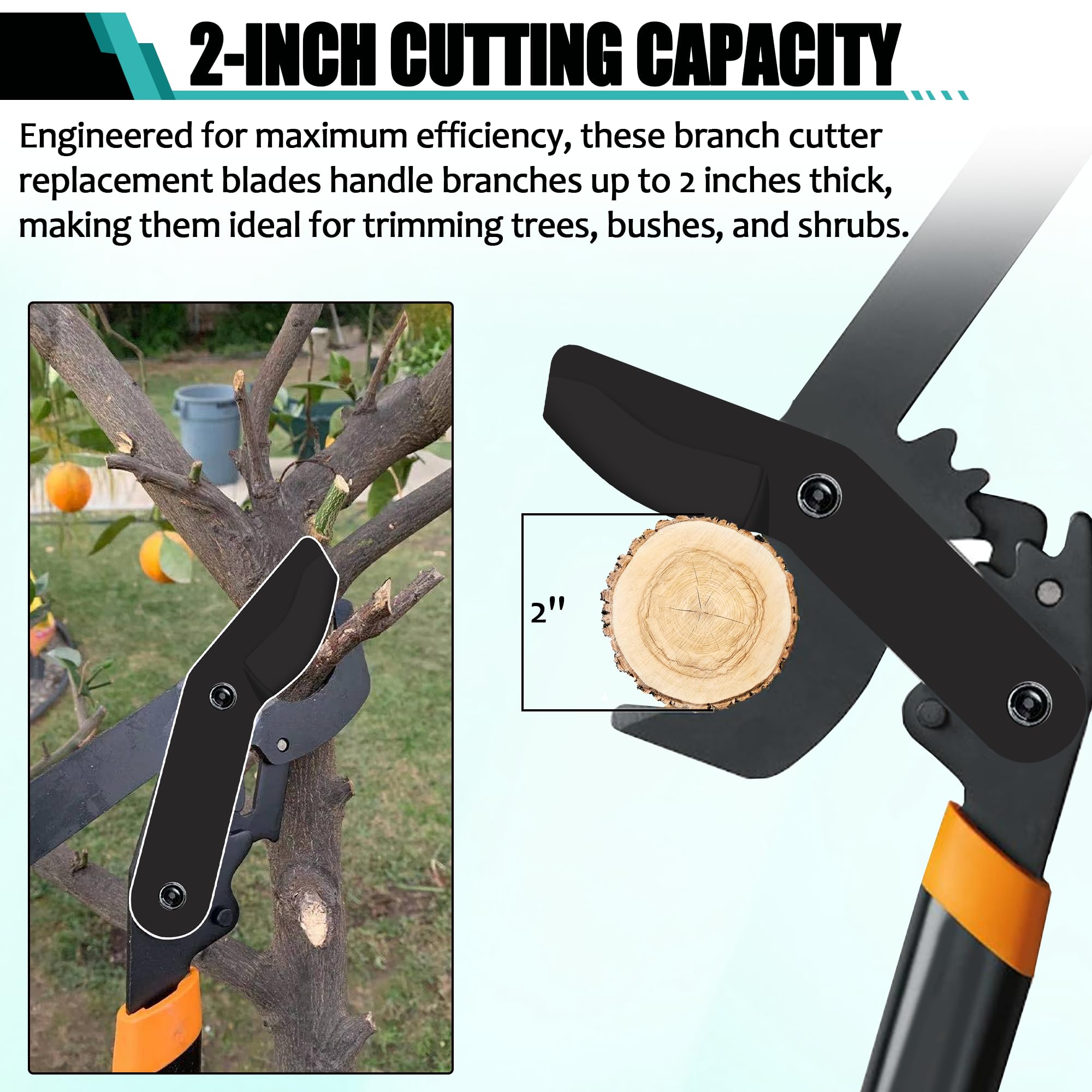 Aussio (2-Pack) Alloy Steel Lopper Replacement Blades with Screws Compatible with Garden Loppers – Heavy-Duty Large Pruner Blades for Tree Trimming, Branch Cutting and Gardening Tools – Black