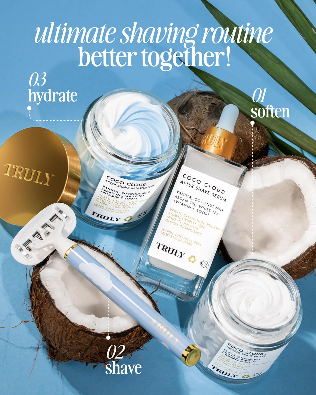 Truly Beauty Coco Cloud Shaving Cream for Women Sensitive Skin Whipped Shave Butter for Legs, Pubic Hair, Underarm, Body, Intimate Bikini Area, etc. 1.3 OZ