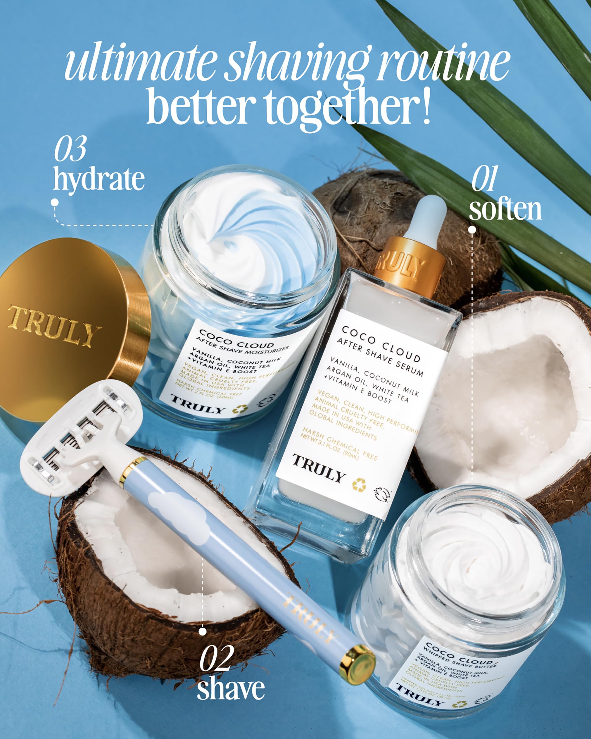 Truly Beauty Coco Cloud Shaving Cream for Women Sensitive Skin Whipped Shave Butter for Legs, Pubic Hair, Underarm, Body, Intimate Bikini Area, etc. 1.3 OZ