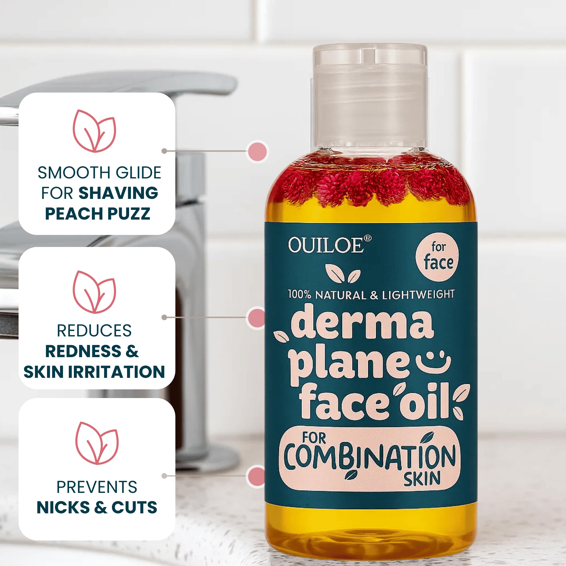 Dermaplaning Oil for Women with Combination Skin - Face Shaving Oil - Safe for Acne Prone Skin - Non Comedogenic, Fragrance Free, Natural and Lightweight for Irritation Free Face Shave, 4oz by Ouiloe