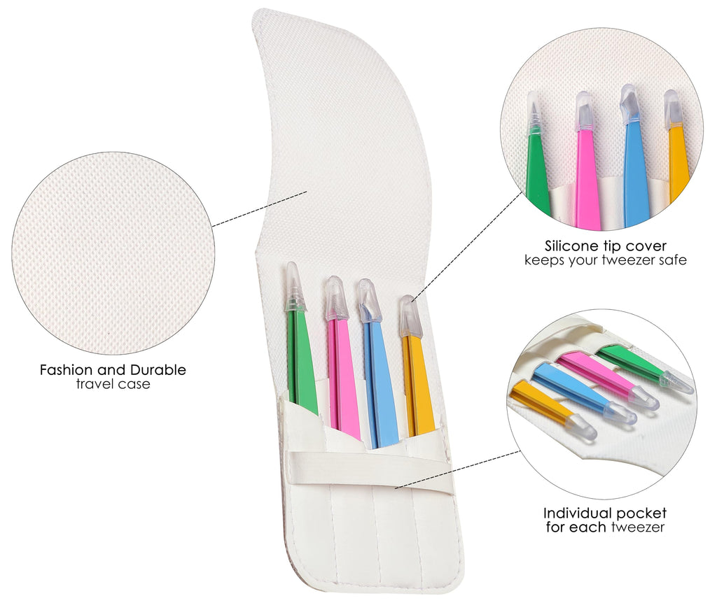 Eyebrow Tweezers Set- Professional Multicolor Tweezers for Women & Men – High Precision Tweezer Set for Facial Hair, Eyebrow Grooming, Ingrown Hair & Splinter Removal with Travel Case