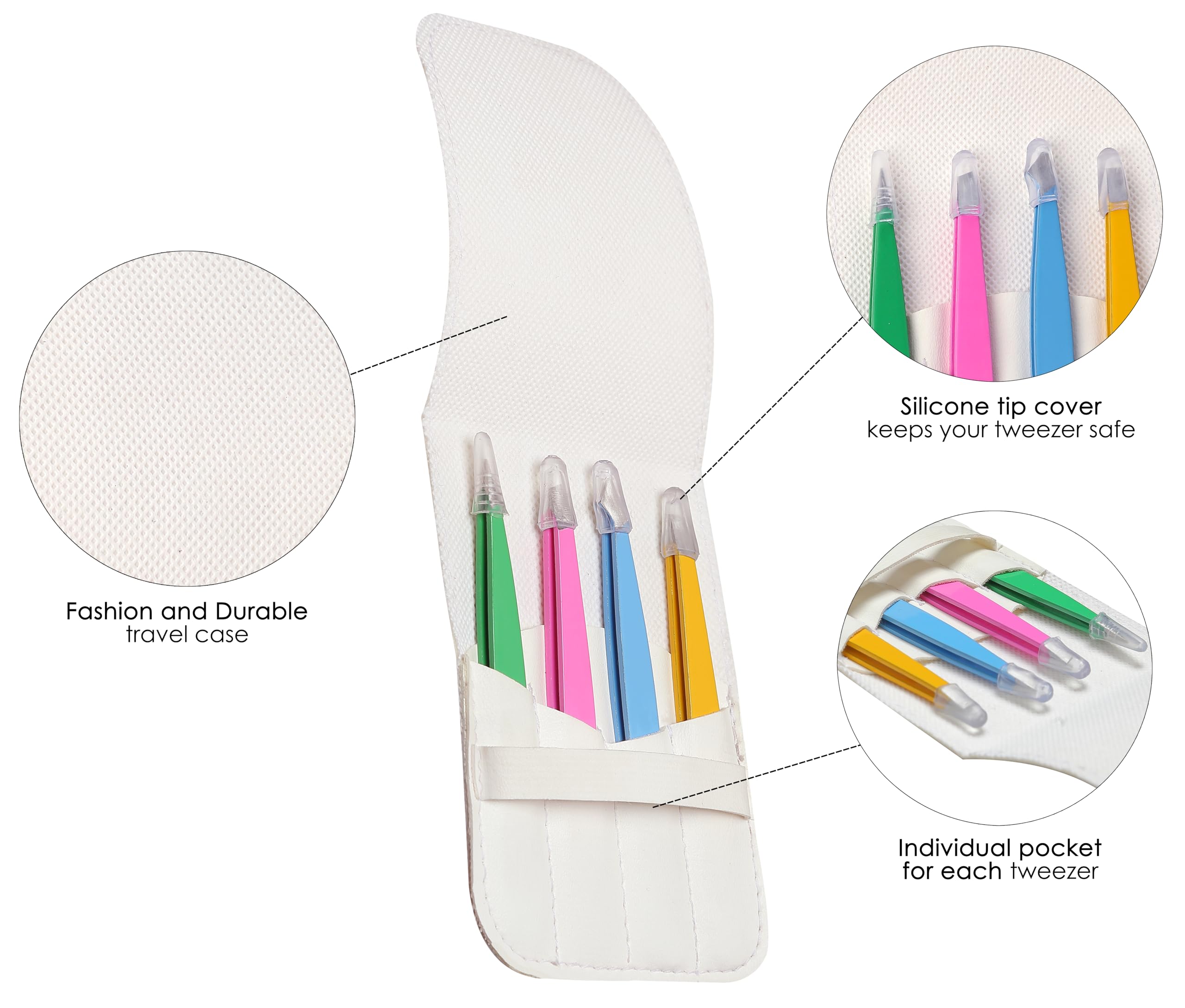 Eyebrow Tweezers Set- Professional Multicolor Tweezers for Women & Men – High Precision Tweezer Set for Facial Hair, Eyebrow Grooming, Ingrown Hair & Splinter Removal with Travel Case