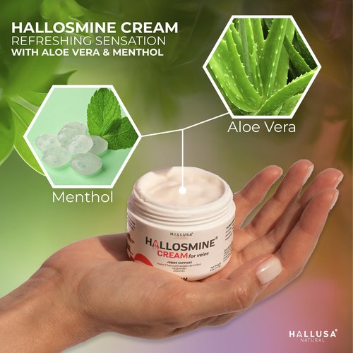 Hallosmine Cream for Varicose Veins, Spider Veins, Leg Circulation & Hemorrhoids | Leg Vein Cream with Diosmin, Hesperidin & Horse Chestnut – Cooling Effect for Leg Comfort | 4 oz (112g)