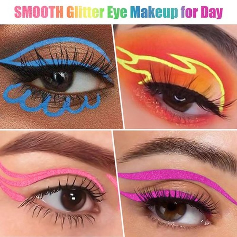 BOBISUKA 7 Colors Neon Eye Liner: UV Glitter Liquid Eyeliner Pencil - Colorful Waterproof Eyeshadow - Rainbow Smudge-proof Eye Makeup Pen Set For Halloween, Party And Birthday