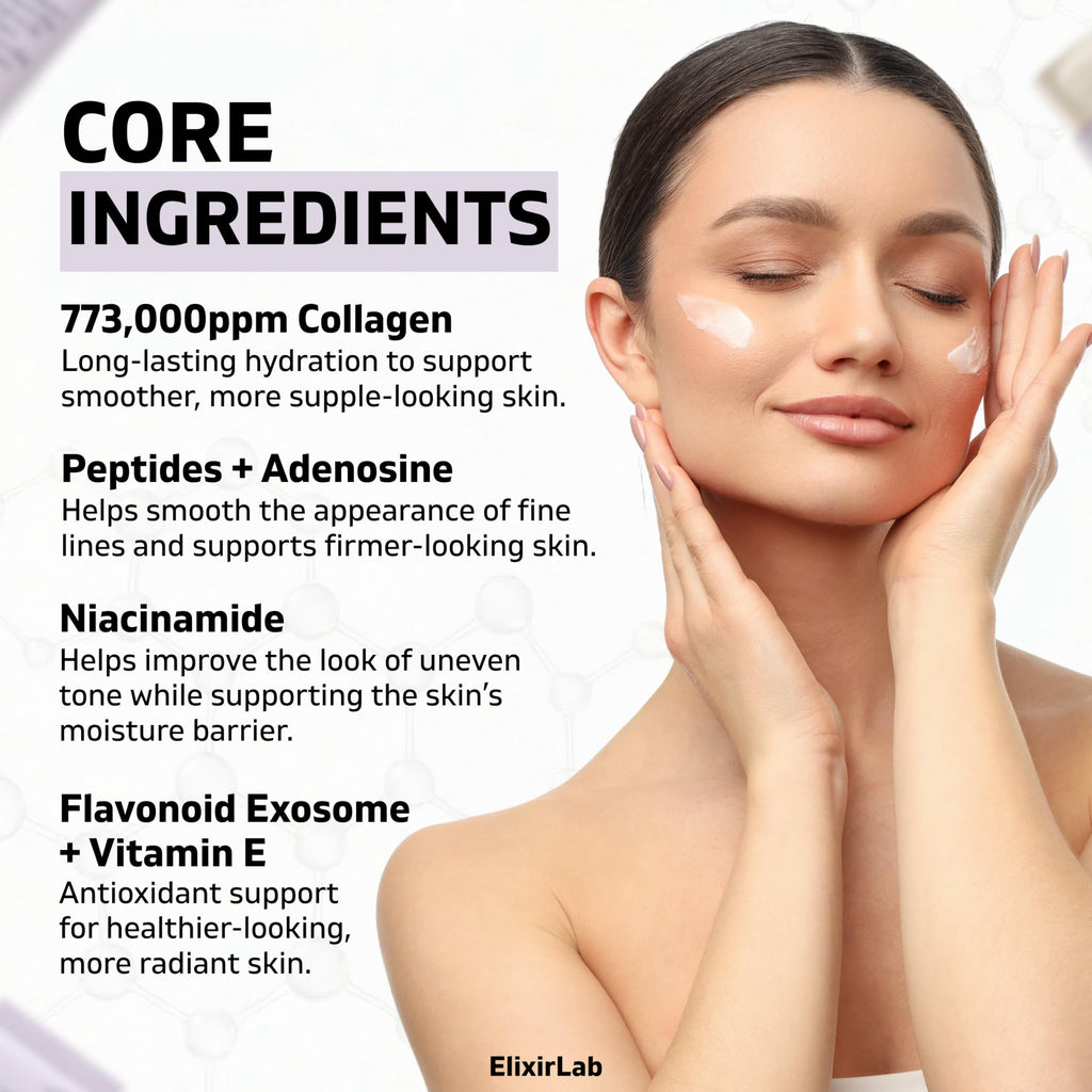 ElixirLab Collagen Cream 773,000ppm | 1.76 oz Korean Firming Moisturizer with Niacinamide, Peptides & Adenosine | Anti-Aging Elasticity & Wrinkle Care for Dry Mature Skin