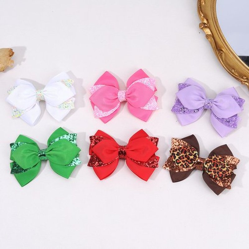 NCMAMA 4 Inch Sparkly Glitter Pink Hair Bow Clips for Girls Boutique Sequin Alligator Barrettes Pins for Teens Toddler Children Kids Grosgrain Hair Accessories for Christmas Halloween Fall Birthday