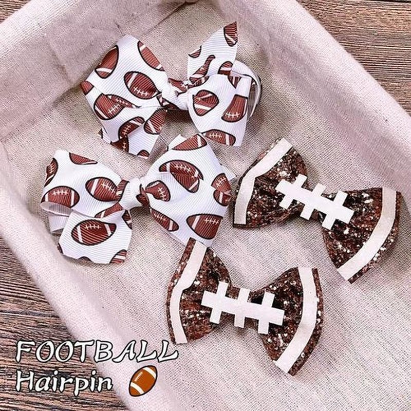 4Pcs Football Hair Bow Clip Glitter Hair Clips, Cheer Bow Hair Clips, Football Party Sports Game Clothing Hair Accessories Supplies Girls, Women