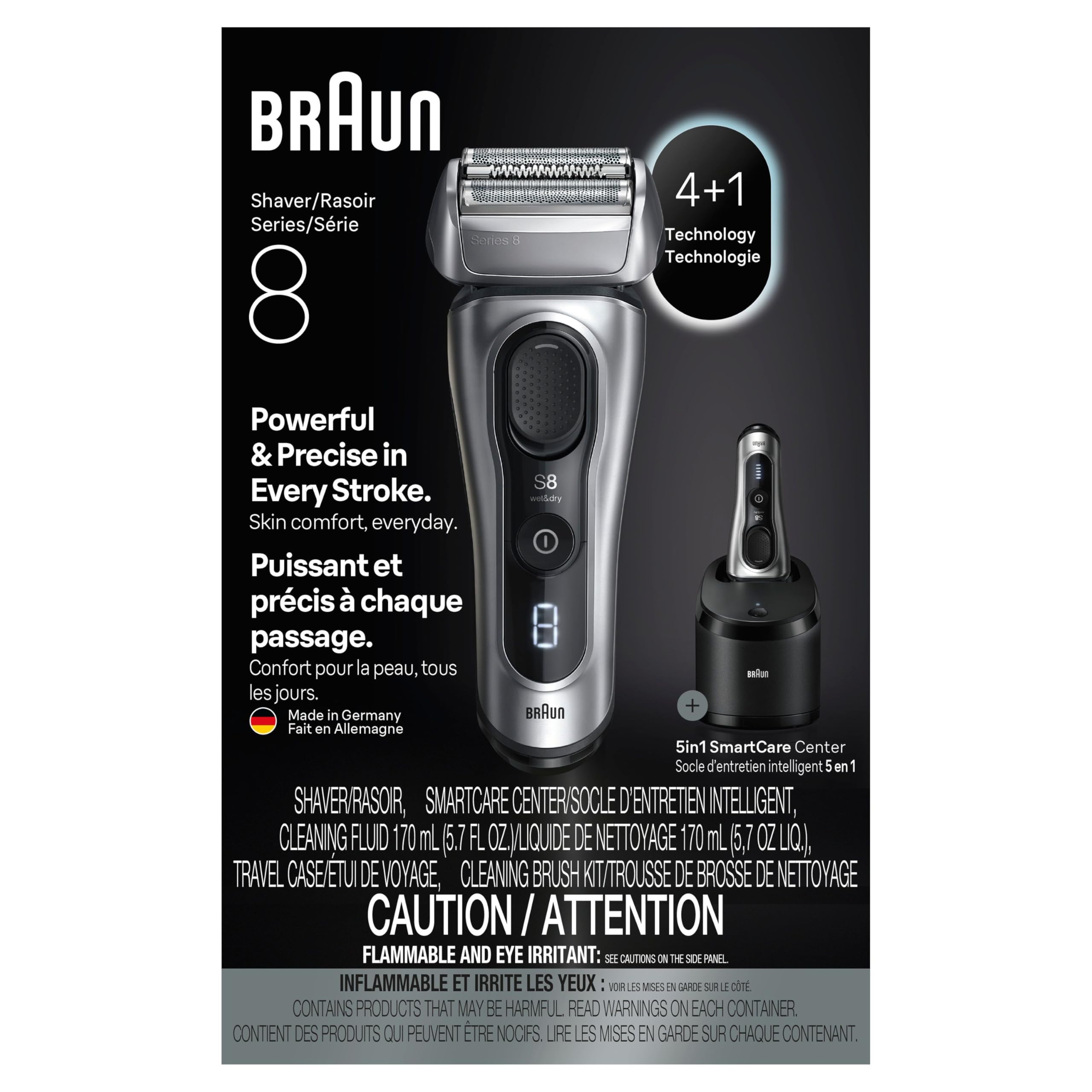 Braun Series 8 8567cc Electric Razor for Men, 4+1 Shaving Elements & Precision Long Hair Trimmer, 5in1 SmartCare Center, Close & Gentle Even on Dense Beards, Wet & Dry Electric Razor, 60min Runtime