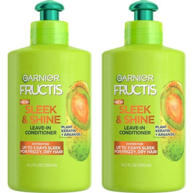 Garnier Fructis Sleek & Shine Leave-In Conditioner - Intense Smooth Formula with Plant Keratin & Argan Oil | 10.2 Fl Oz (Pack of 2)