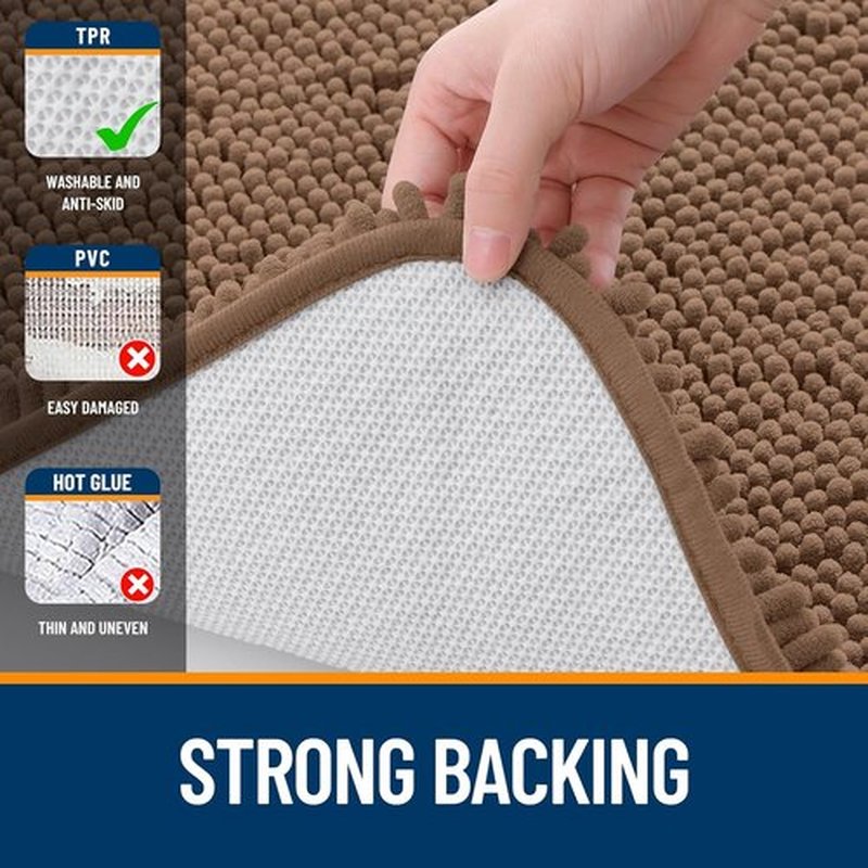 OLANLY Bathroom Runner Rugs - Extra Soft Chenille Bath Mat with Rubber Backing | 70x24 Mocha, Quick Dry & Machine Washable