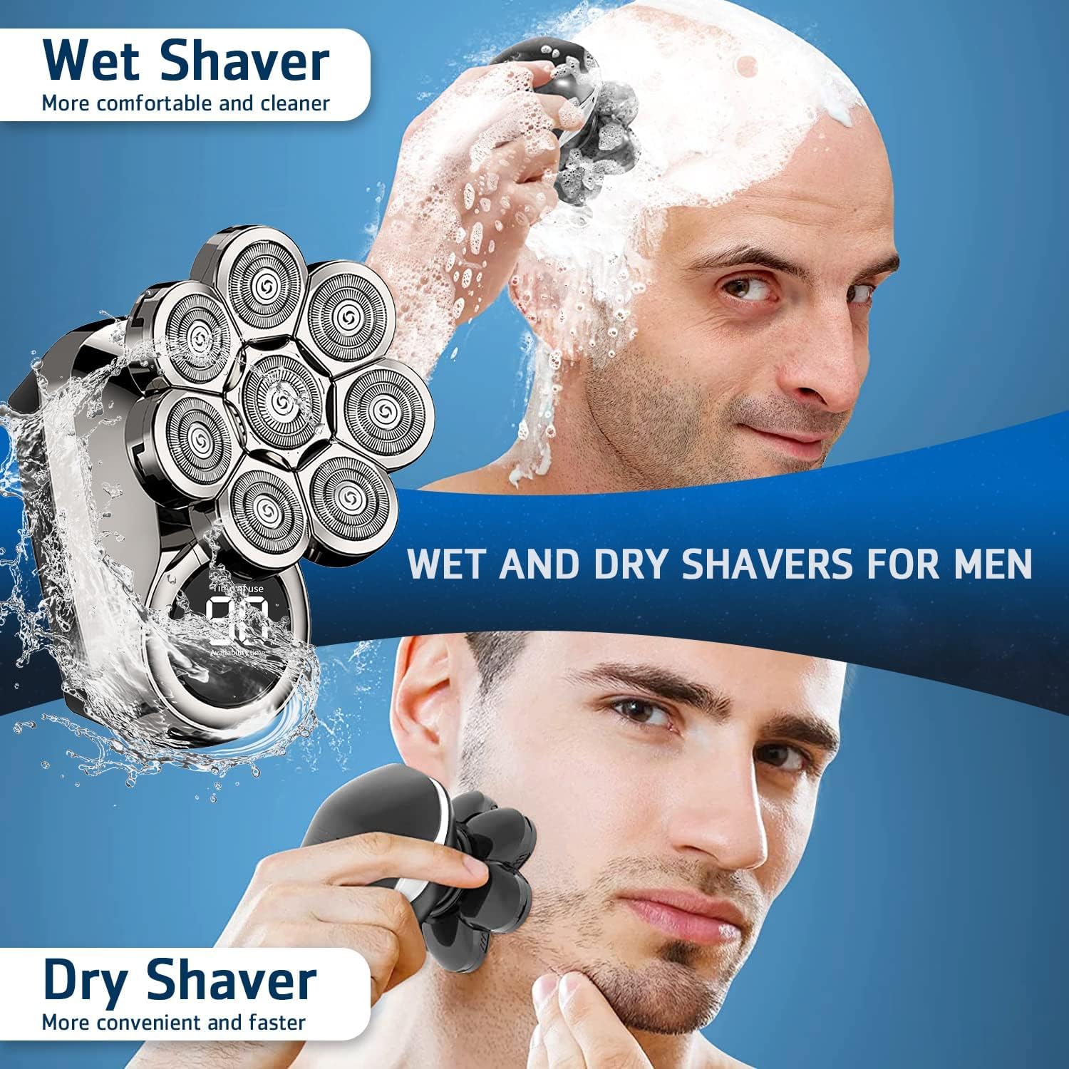 Electric Head Shaver for Men, 8D Upgraded 6-in-1 Head Shaver for Bald Men, Waterproof Wet/Dry Electric Shaver Razor Beard Grooming Kit Cordless Rechargeable