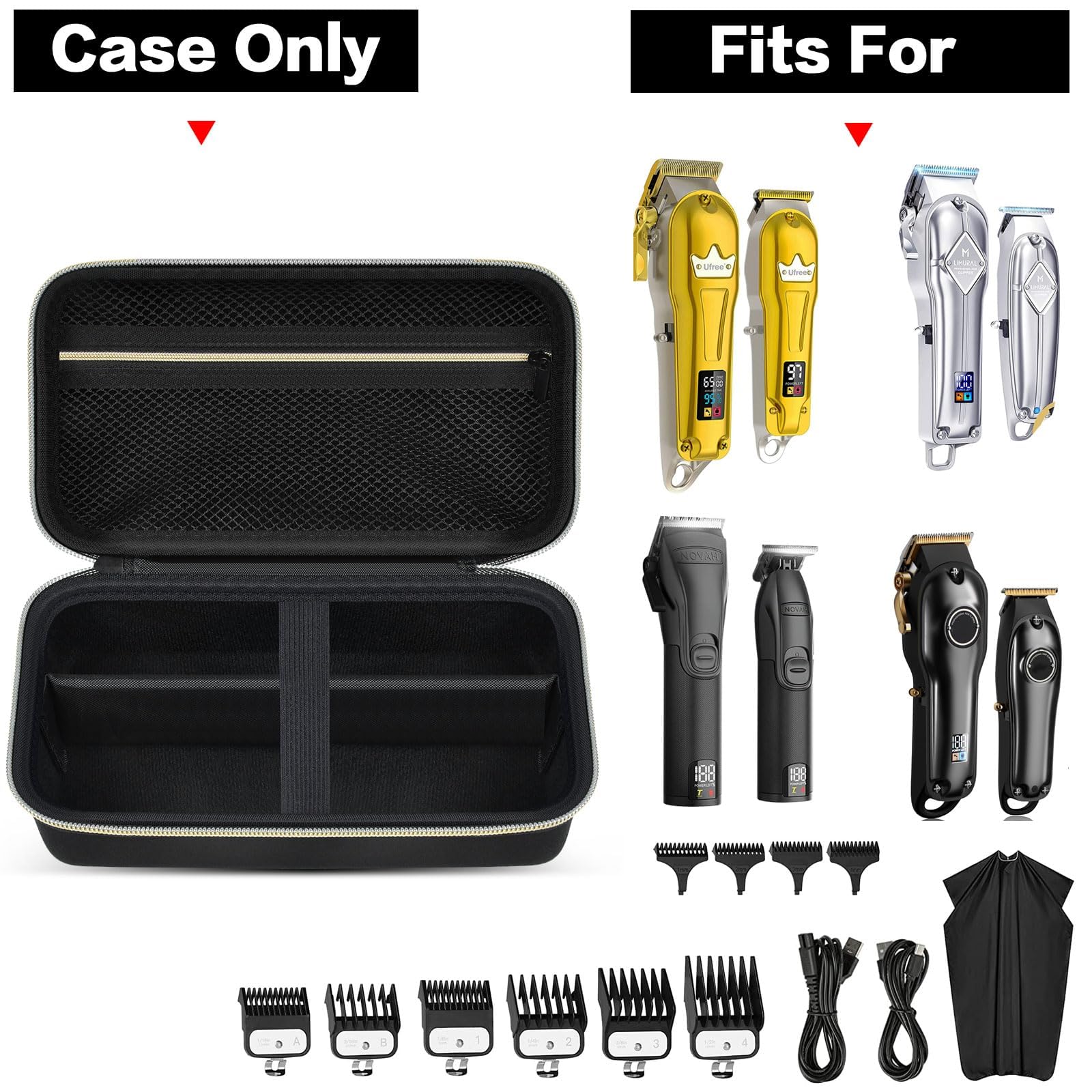 Case Compatible with Novah for Ufree for KIKIDO for GLAKER for FADEKING for GSKY for Romanda Professional Hair Clippers, Beard Trimmer Grooming Storage Holder for Hair Trimmers Set (Box Only)-Black