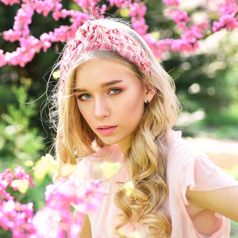 Y1tvei Bow Checked Knotted Headband - Coquette Pink Bow Checked Crystal Rhinestone Pearl Embellished Headband Wide Top Knot Fashion Non Slip Trendy Plaid Hair Accessories Gift for Women Christmas