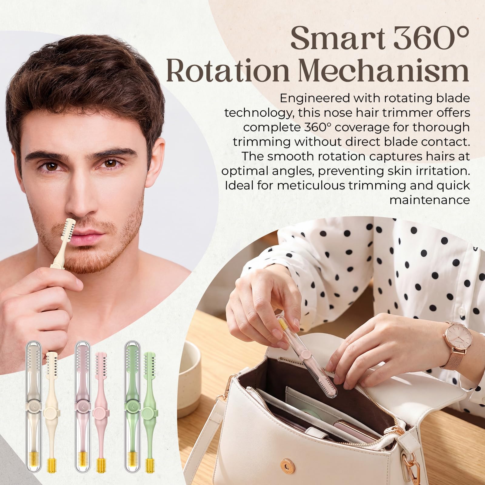 Lanties 6 Pcs 2-in-1 Nasal Hair Cutter Double Multicolor Sided Nose Hair Cutter with Protective Lid for Women Men Portable 360° Rotating Manual Nose Ear Hairs Trimmer for Travel