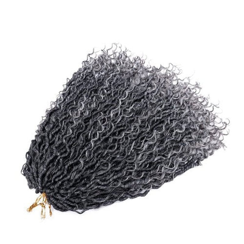 LIYATE Goddess Faux Locs Crochet Hair 12 Inch 6 Packs Grey Crochet Hair for Black Women Pre Looped Soft River Locs Crochet Braids with Curly Hair Boho Style Hair Extensions(T1B/Gray)