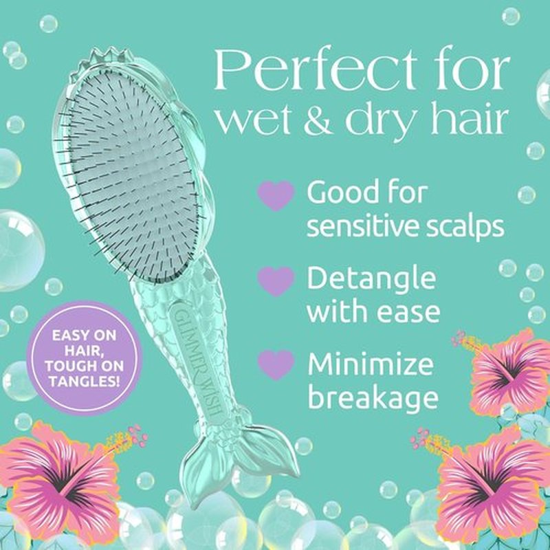 Glimmer Wish Mermaid Detangling Hair Brush for Kids - Anti-Frizz, Soft Bristles - Gentle Hair Care