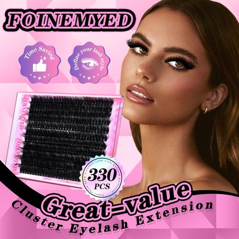 Lash Clusters Kit 330Pcs 200D Thick Lash Extension Kit Mega Volume Eyelash Extensions Kit 12-22MM Long Eyelash Extensions D Curly Individual Lashes Kit DIY at Home by FOINEMYED