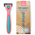 Preserve POPi Shave 5 Razor System Made with Recycled Ocean Plastic and 5-blade cartridge, Coral Pink, 1 Count