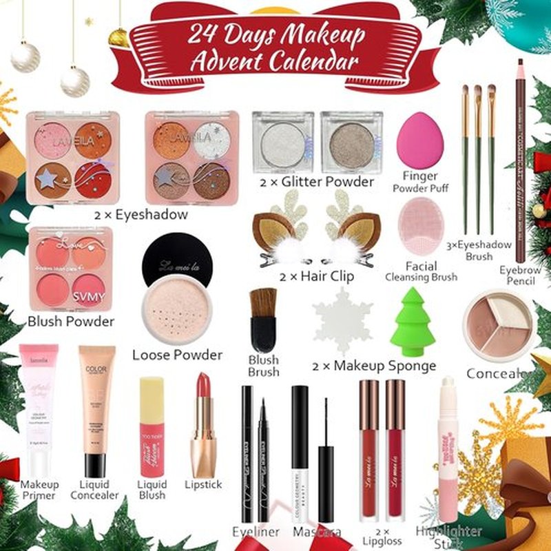 Skiennix Makeup Advent Calendar 2025 - 24-Day Christmas Gift Set for Women & Teens | Holiday Countdown Kit