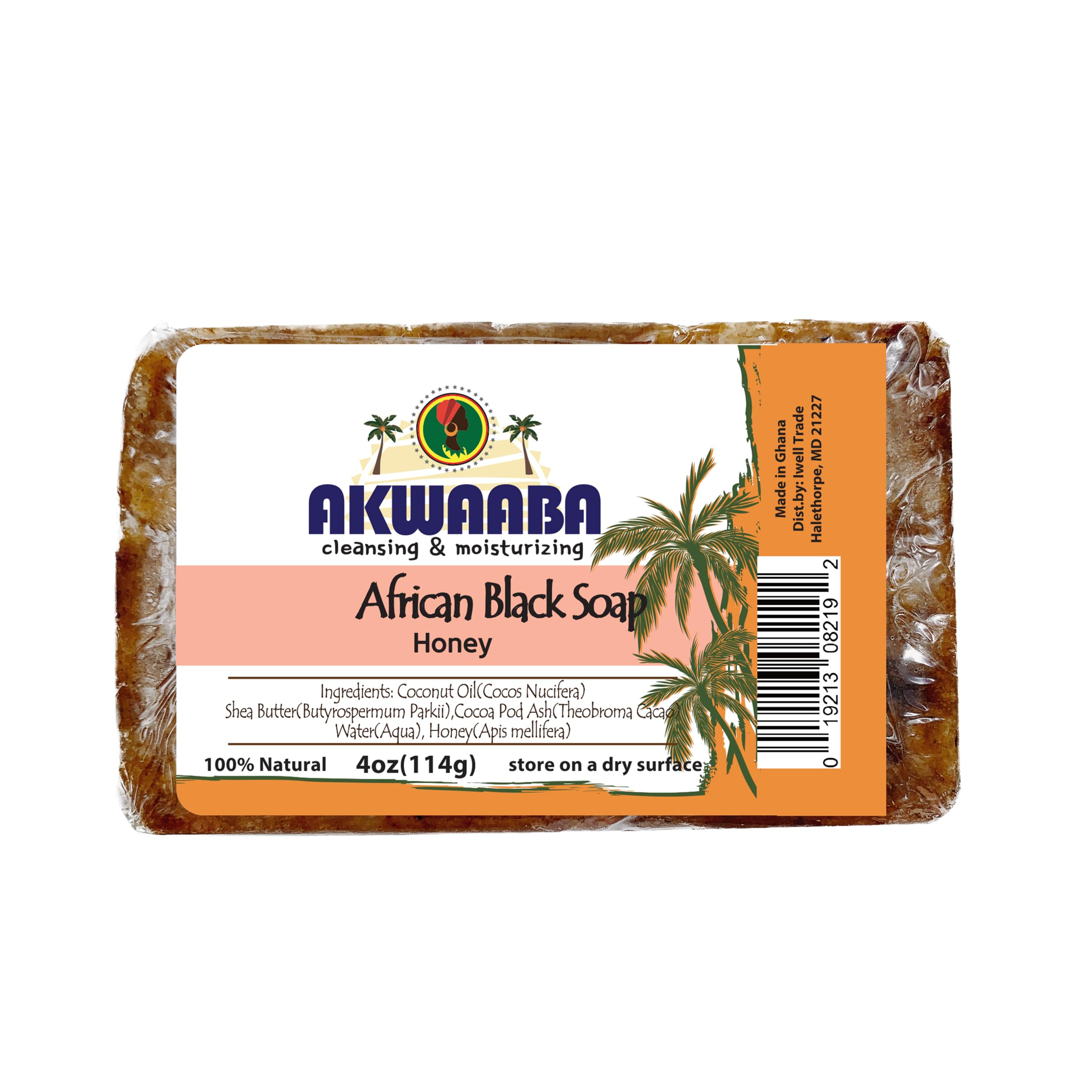 AKWAABA African Black Soap | Honey | Bar Soap | 4 oz | For Face & Body