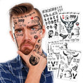 4 Sheets Cosplay Rapper-Inspired Temporary Tattoos – Face Tattoo Stickers for Men, Women and Kids – Hip-Hop Style Fake Tattoos for Cosplay, Halloween, and Parties