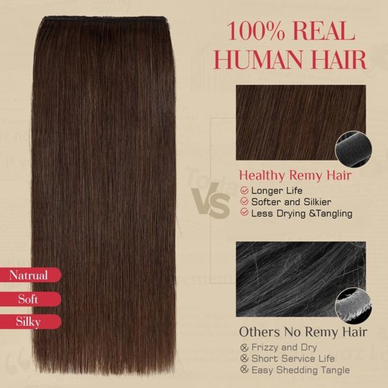 Rich Choices Short Clip in Hair Extensions Real Human Hair - 4PCS Remy Mini Clip ins Hairpiece for Women - Hairs Extensions for Thin Hairs 2PCS 6inch+2PCS 8inch #4 Medium Brown