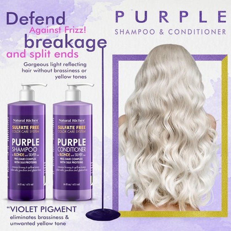 Natural Riches Purple Shampoo & Conditioner Set - Sulfate-Free, Color-Safe for Blonde, Silver & Gray Hair | 16x2 fl oz