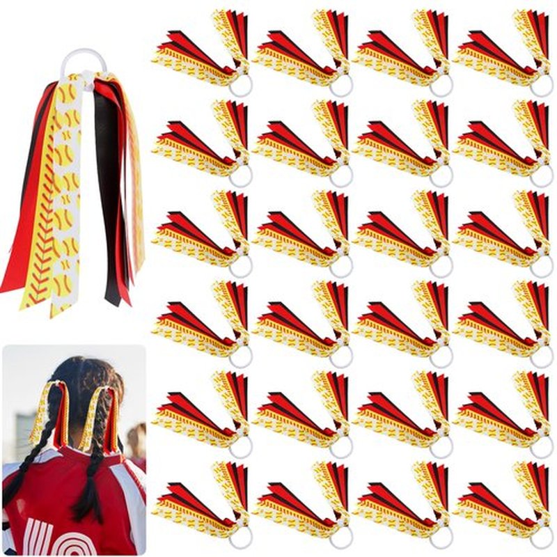 24 Pcs Softball Hair Accessories for Girls, Holder Streamer Elastics, Softball Hair Ties, Softball Ribbon,Softball Scrunchies for Girls Ponytail Holder Scrunchies Gifts