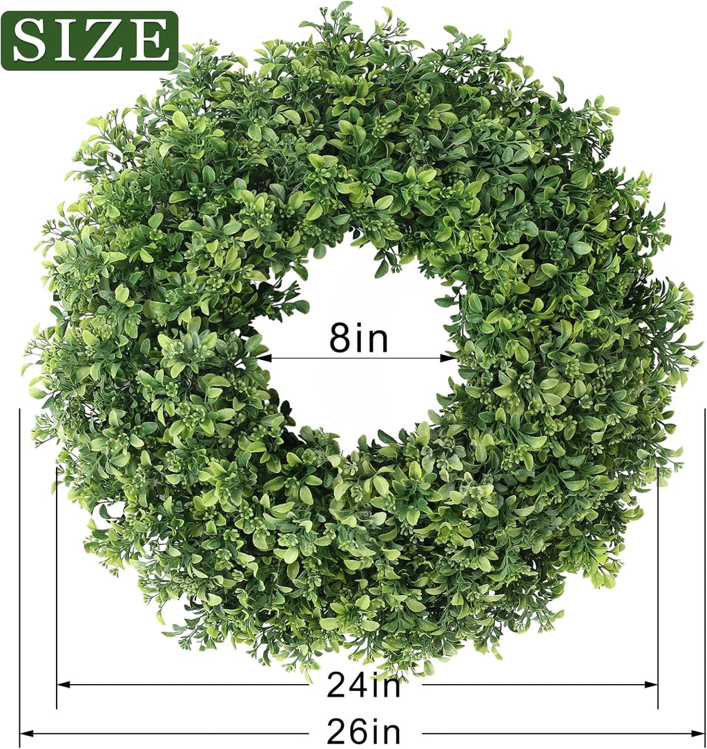 Aglaia Odorata 26" Artificial Boxwood Wreath - Large Faux Eucalyptus Leaves for Year-Round Outdoor Decor
