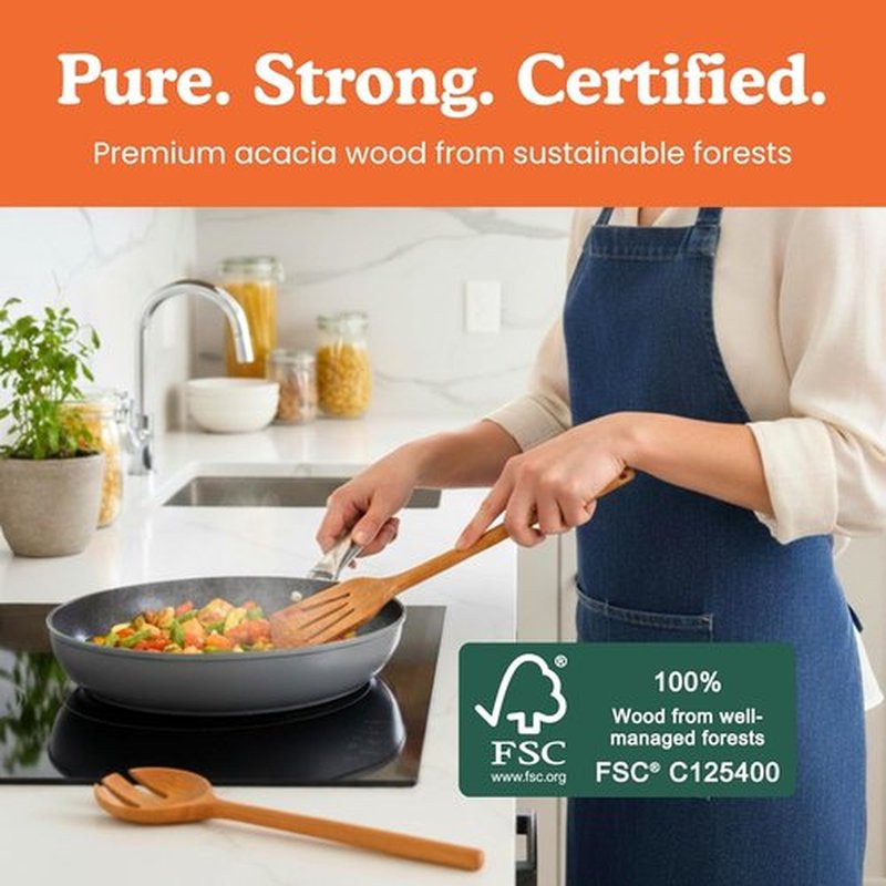 Non-Toxic Cooking Utensils | 6-Piece Wooden Spoon Set - Glue-Free, Plant-Based Finish, Safe for Your Kitchen