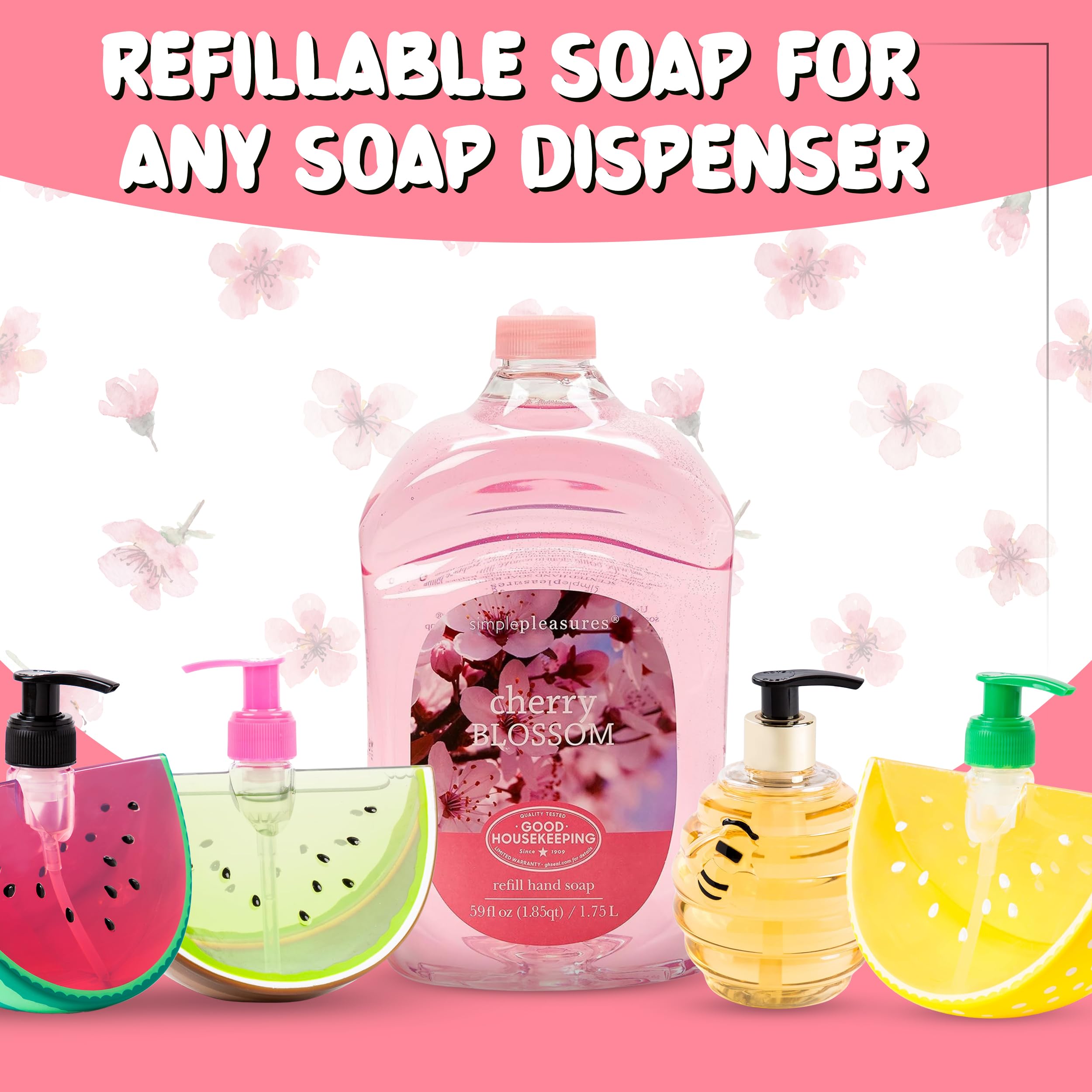 SIMPLE PLEASURES Premium Hand Soap Refills Collection - Fresh Cotton Scent, 7.9 oz Bottle with Jumbo 59 oz Refill - Goodhousekeeping Seal Approved - Multiple Scents Cotton Scented Hand Soap and Refill
