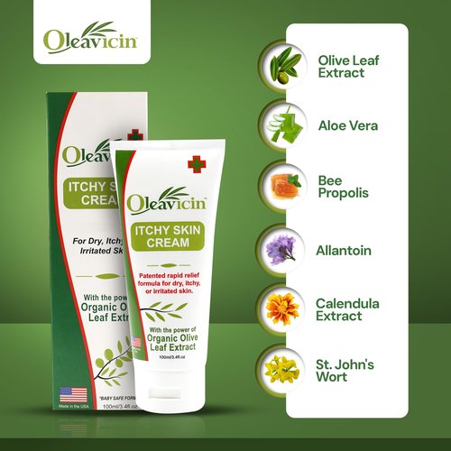 Oleavicin Organic Extra Strength Anti-Itch Cream for Dry, Itchy Skin Relief Natural Fungal & Rash Treatment with Olive Leaf Extract Fast-Acting, Long-Lasting Relief