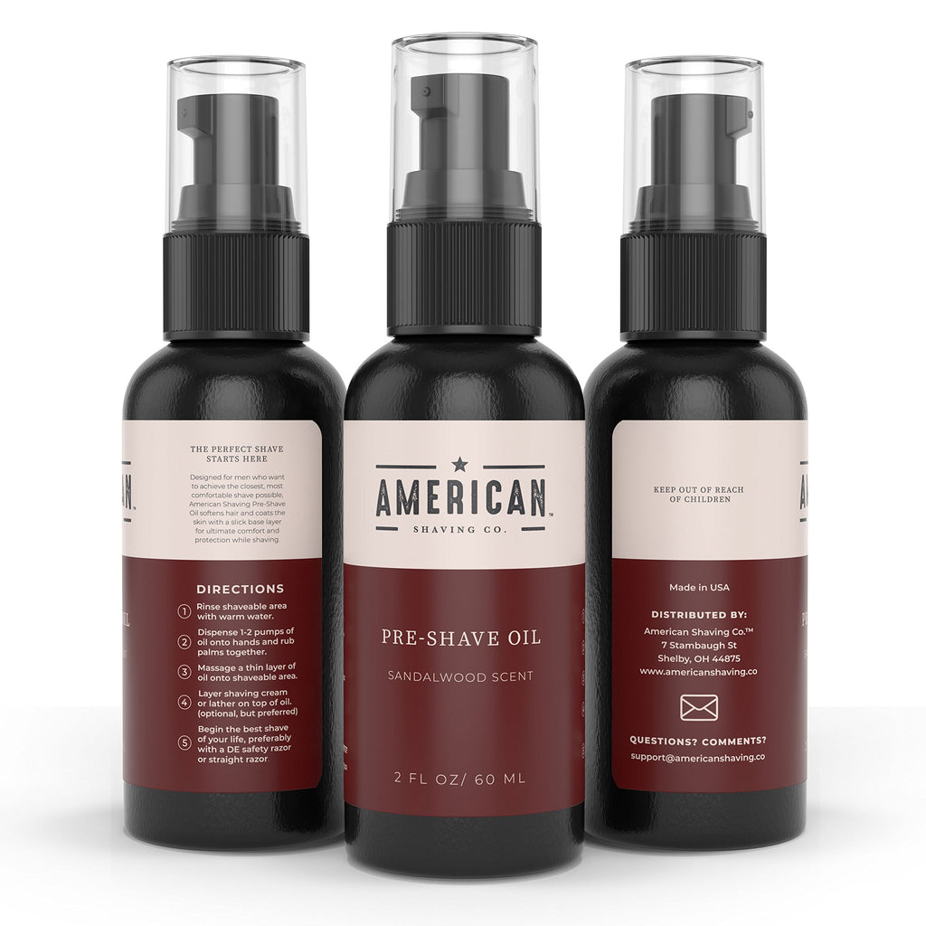 Pre-Shave Oil (Sandalwood Scent) for Effortless, Smooth & Irritation-free Shave, Natural Handcrafted Blend Argan & Jojoba Oil, Protects Razor Burn, Premium Pre-Shave Oil by American Shaving Co - 2 Oz