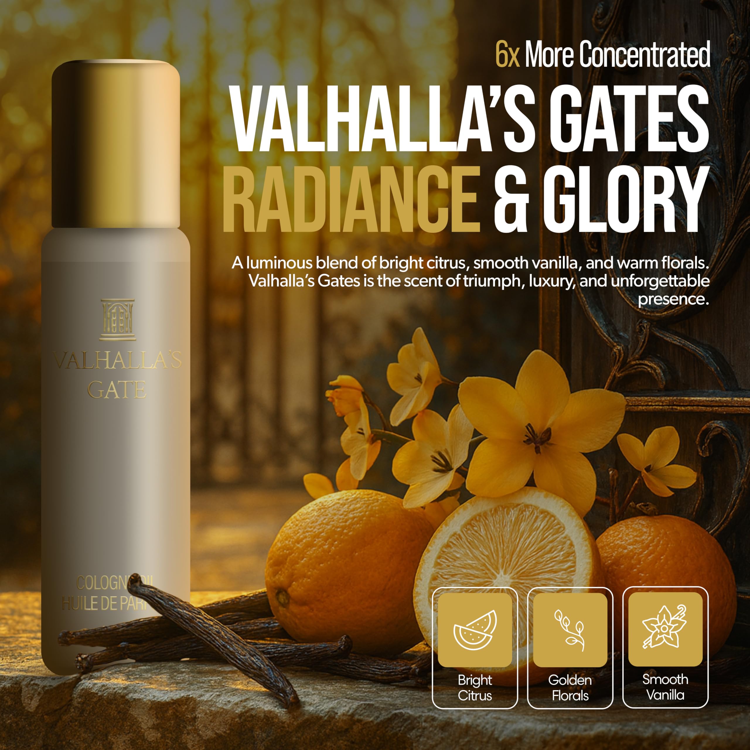 Concentrated Cologne for Men by Beard Struggle - 6x More Longer Than Traditional Colognes - Gold Collection - Valhalla's Gates - Mens Cologne, 15 mL / 0.5 US. fl. oz. Glass Roller Bottle