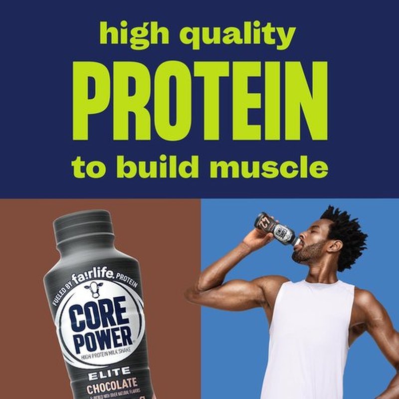 Core Power Elite High Protein Shake - Chocolate Flavor, 42g Protein, 14oz Bottle, 12 Pack