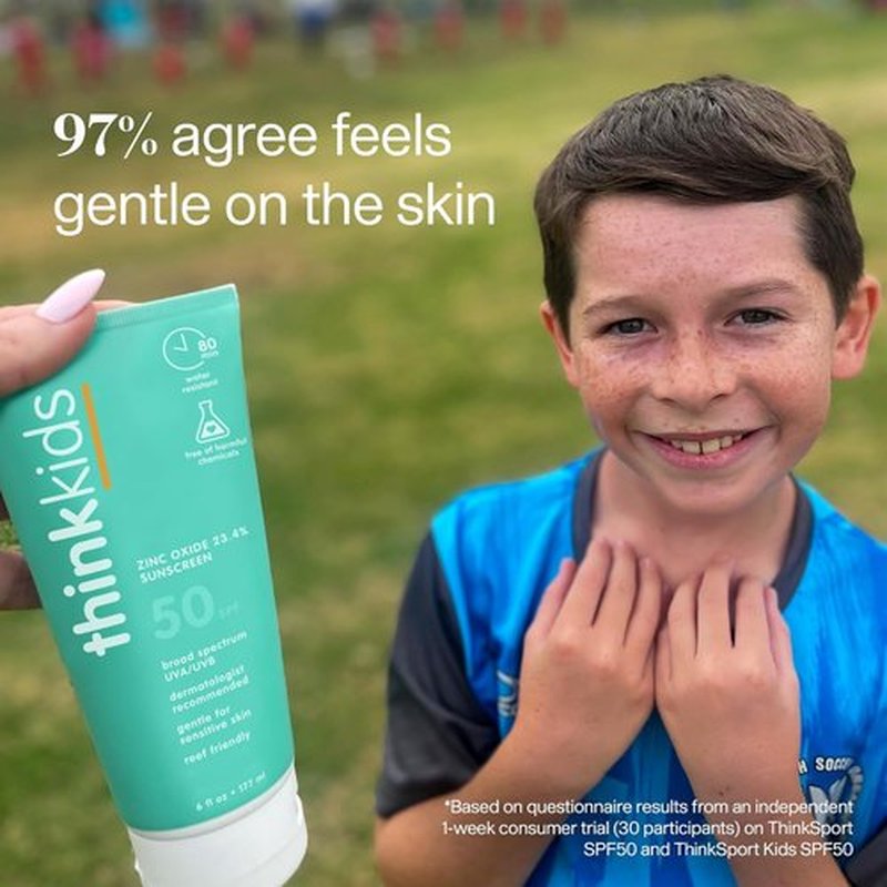 Thinkkids SPF 50+ Mineral Sunscreen - Natural, Water-Resistant Baby Sun Cream | Broad Spectrum UVA/UVB Protection - 6 Fl Oz