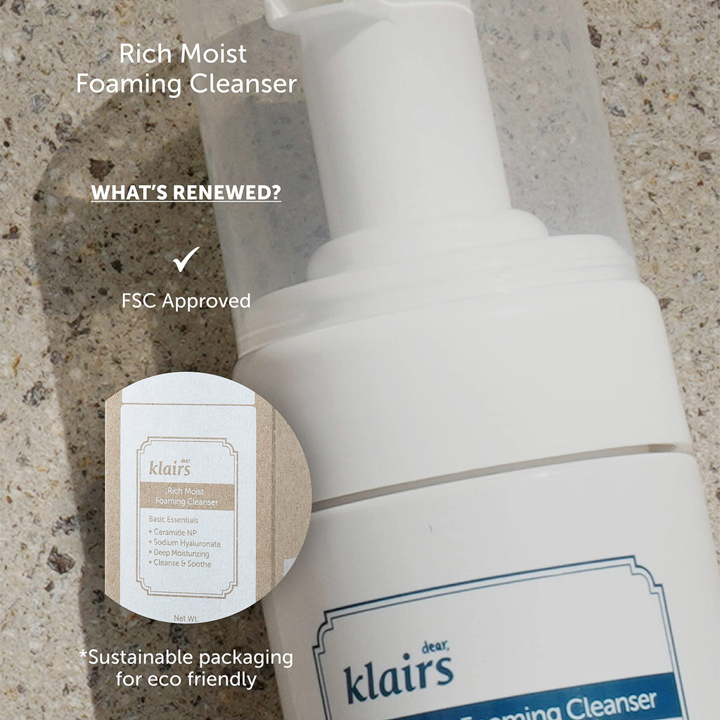 DearKlairs K-Beauty Skincare Rich Moist Foaming Cleanser, 3.4 fl oz (100 ml)