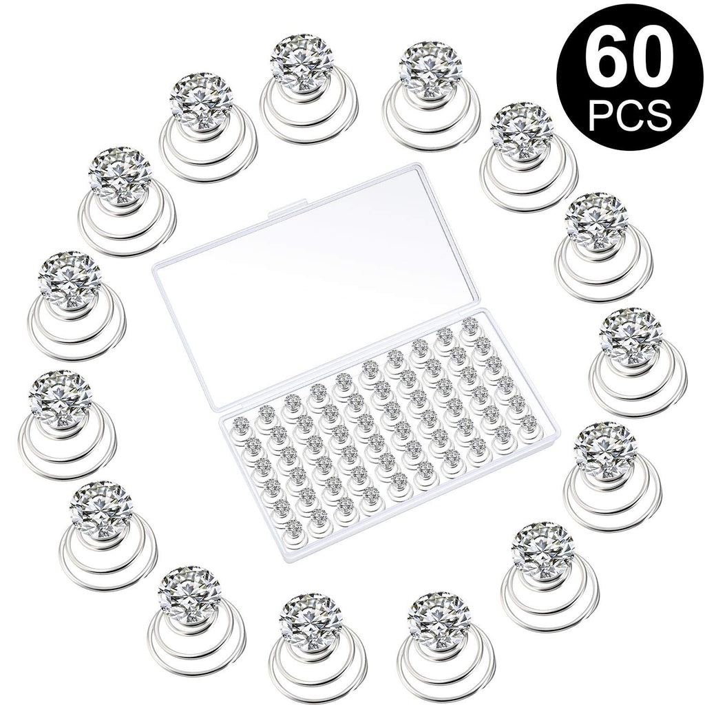 WILLBOND 60 Pieces Rhinestone Crystal Twisters Set Spiral Hair Pin Coil for Wedding, Bridal, Prom, Party and Important Occasion with Clear Container (Clear)